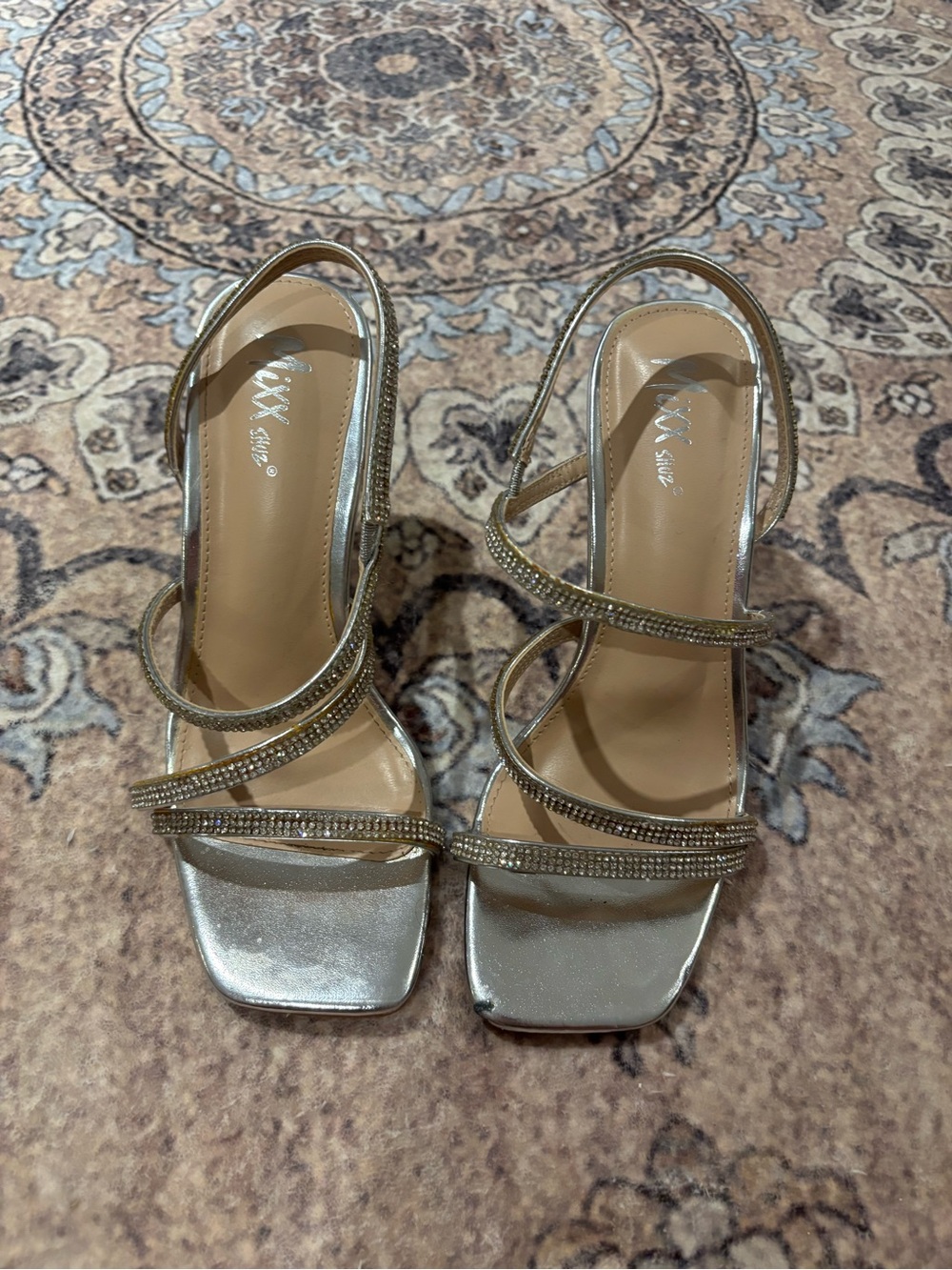 Mixx Shuz Gold Strappy Rhinestone Heels